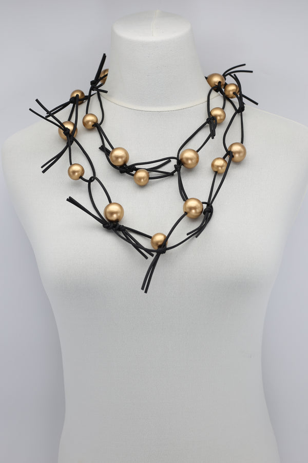 Round Beads on Leatherette Chain Necklace - Jianhui London