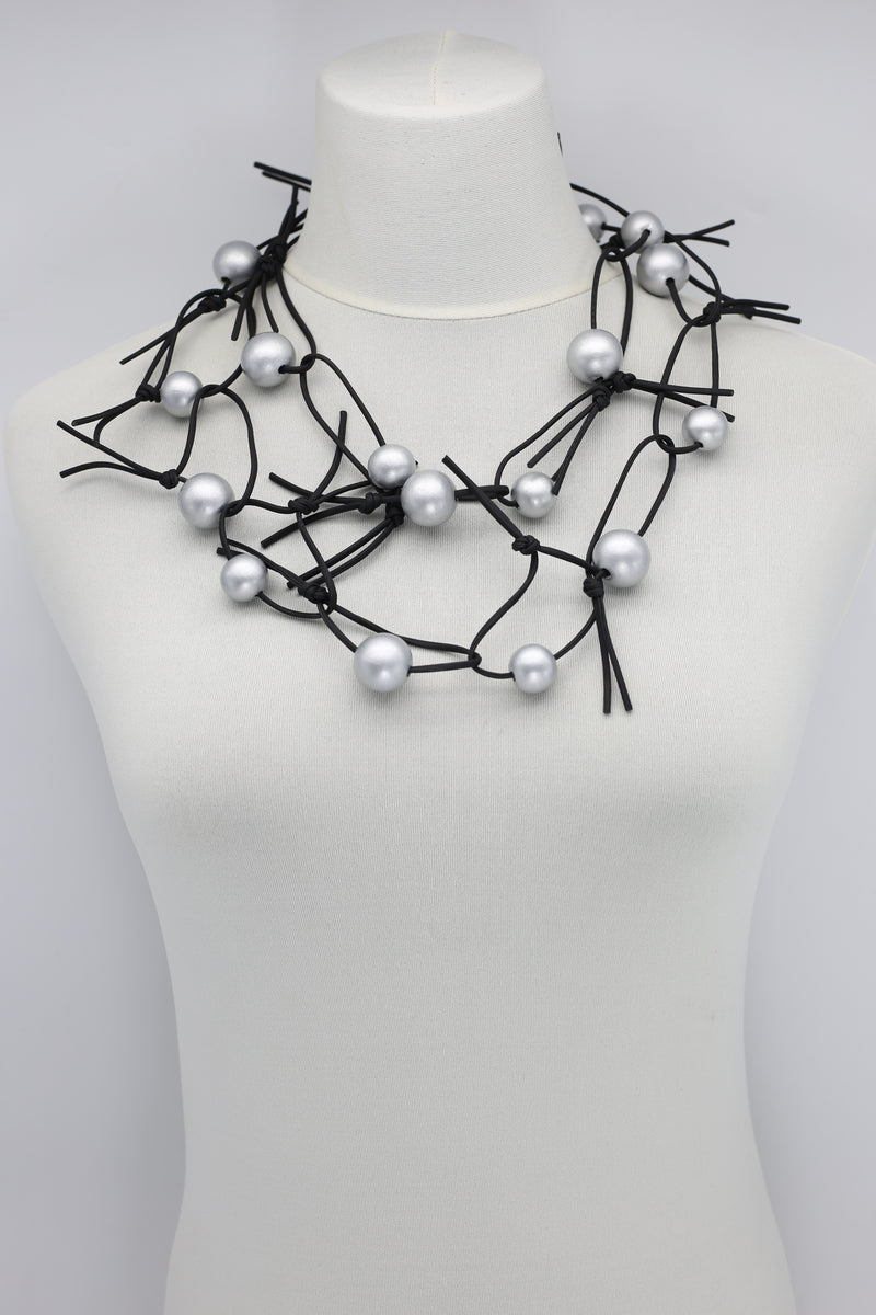 Round Beads on Leatherette Chain Necklace - Jianhui London