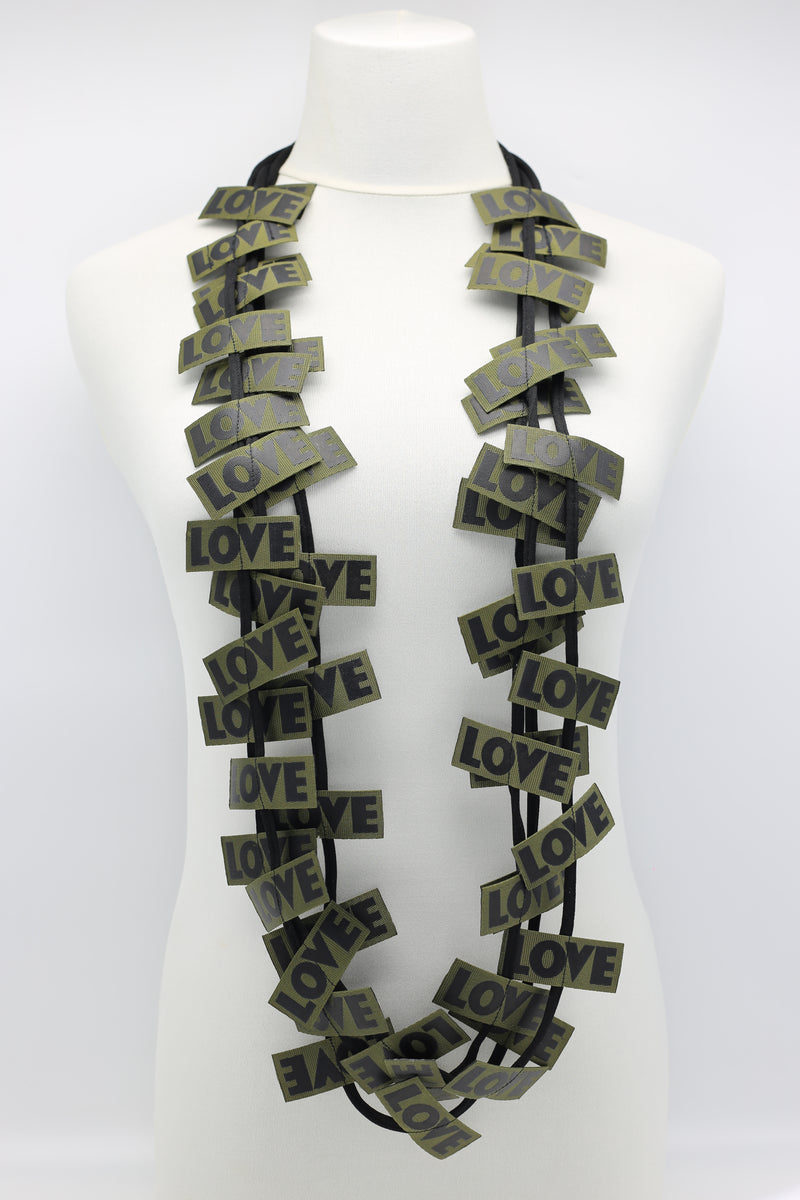 LOVE Ribbon Necklaces Set - Yellow/Black, Racing Green/Black - Jianhui London