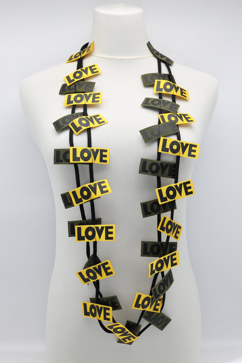 LOVE Ribbon Necklaces Set - Yellow/Black, Racing Green/Black - Jianhui London