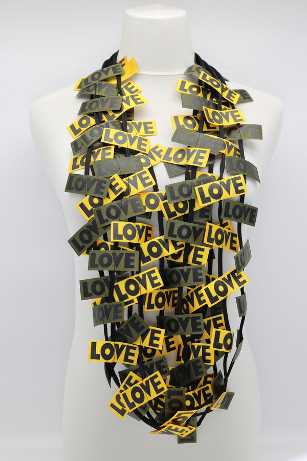 LOVE Ribbon Necklaces Set - Yellow/Black, Racing Green/Black - Jianhui London