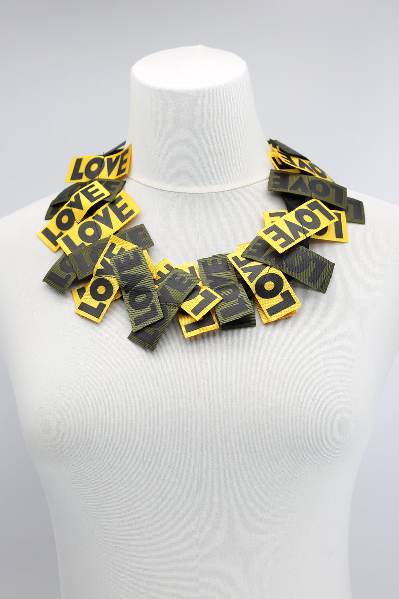 LOVE Ribbon Necklaces Set - Yellow/Black, Racing Green/Black - Jianhui London