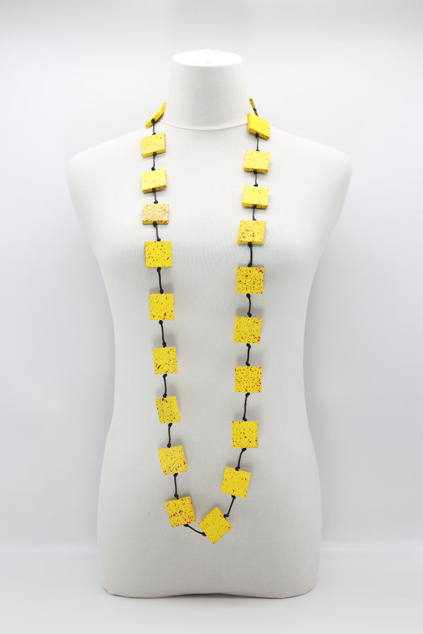 SINGLE RECYCLED WOOD SQUARES NECKLACES YELLOW GRAFFITI - Jianhui London