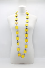 RECYCLED WOOD SQUARES NECKLACES YELLOW GRAFFITI - LARGE - Jianhui London