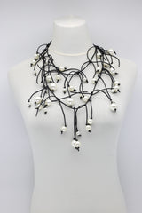 Faux Pearl on Fish Bone Leatherette Necklace - Jianhui London