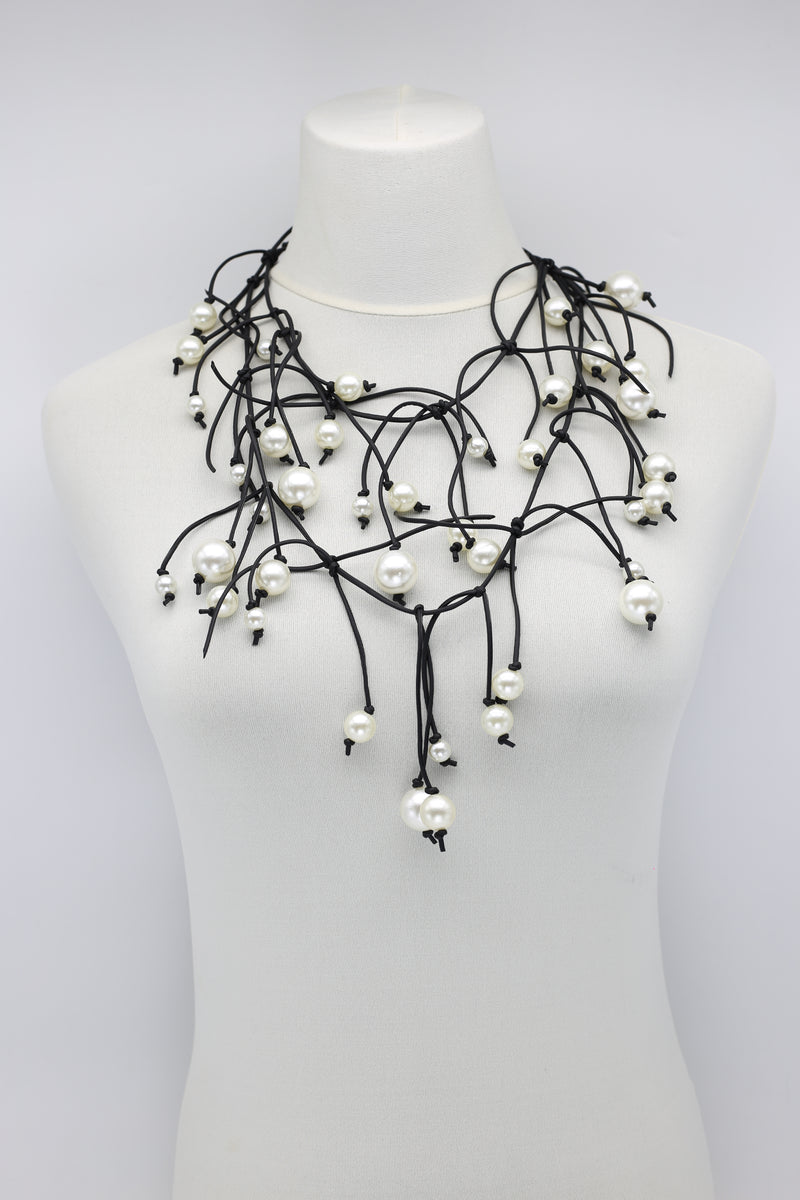 Faux Pearl on Fish Bone Leatherette Necklace - Jianhui London