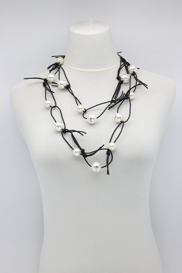 Faux Pearl "Love" on Leatherette Chain Necklace - Jianhui London