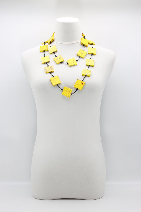 SINGLE RECYCLED WOOD SQUARES NECKLACES YELLOW GRAFFITI - Jianhui London