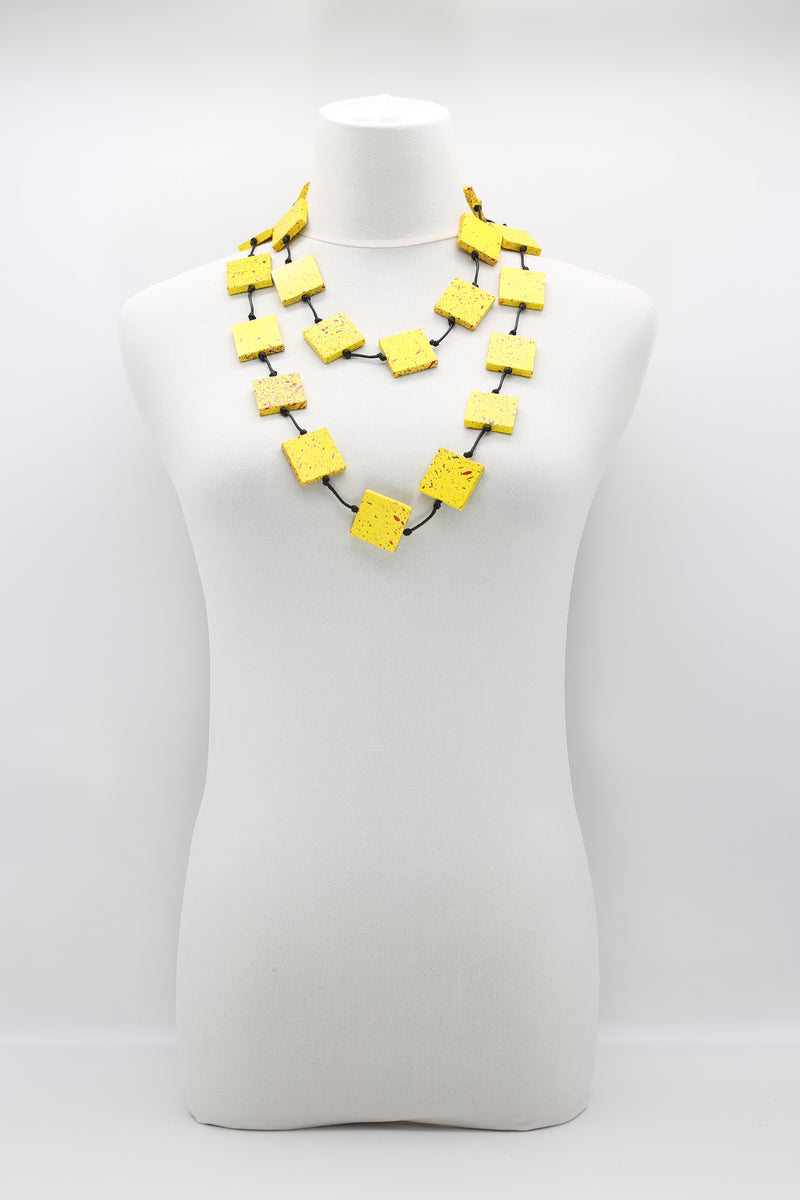 RECYCLED WOOD SQUARES NECKLACES YELLOW GRAFFITI - LARGE - Jianhui London