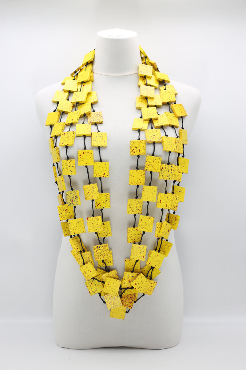 RECYCLED WOOD SQUARES NECKLACES YELLOW GRAFFITI - LARGE - Jianhui London