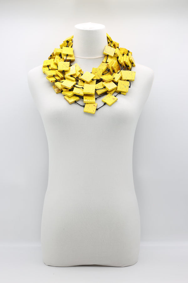 RECYCLED WOOD SQUARES NECKLACES YELLOW GRAFFITI - LARGE - Jianhui London