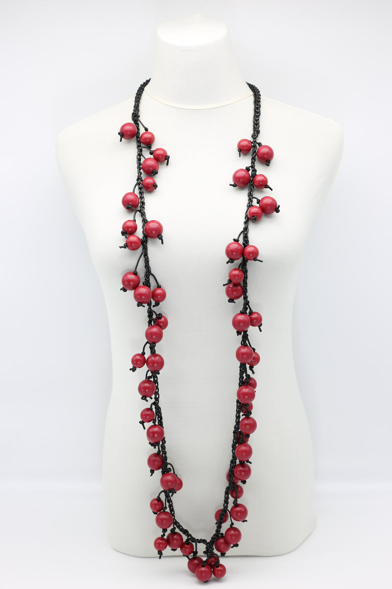 Berry Beads on Cotton Cord Necklace - Long - Jianhui London