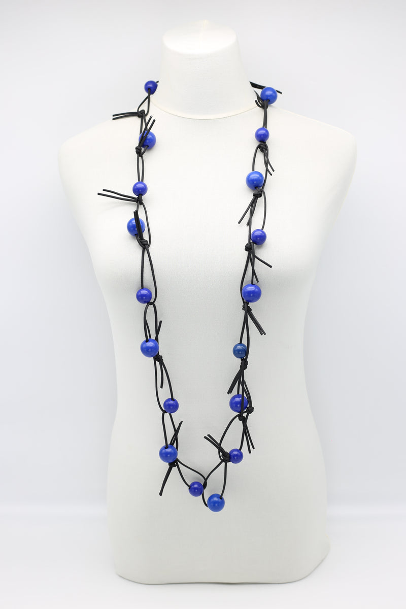 Round Beads on Leatherette Chain Necklaces Set - Jianhui London