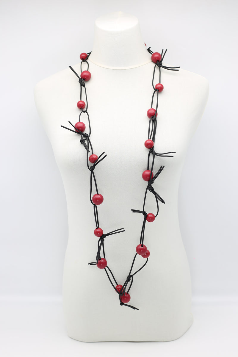 Round Beads on Leatherette Chain Necklaces Set - Jianhui London