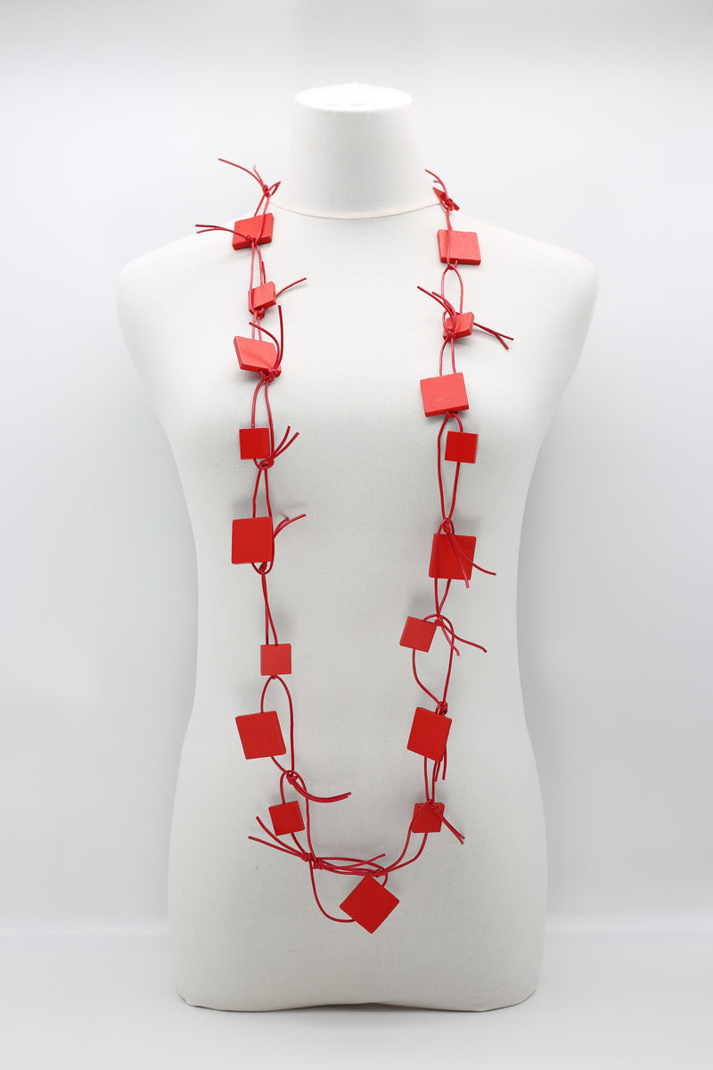 Wooden Squares on Leatherette Chain Necklaces - Jianhui London