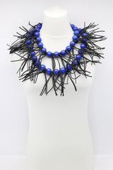 Round Beads & Leatherette Spikes Necklace - Jianhui London