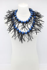Round Beads & Leatherette Spikes Necklace - Jianhui London