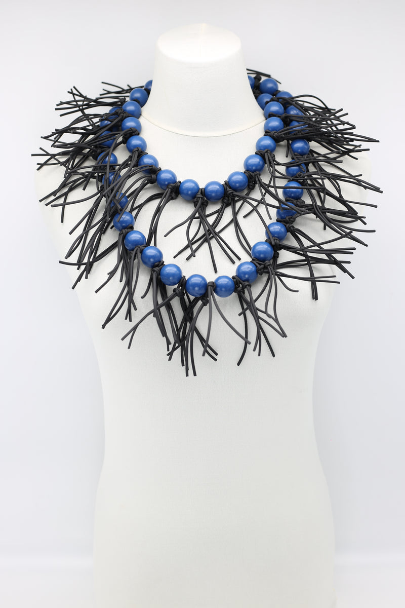 Round Beads & Leatherette Spikes Necklace - Jianhui London