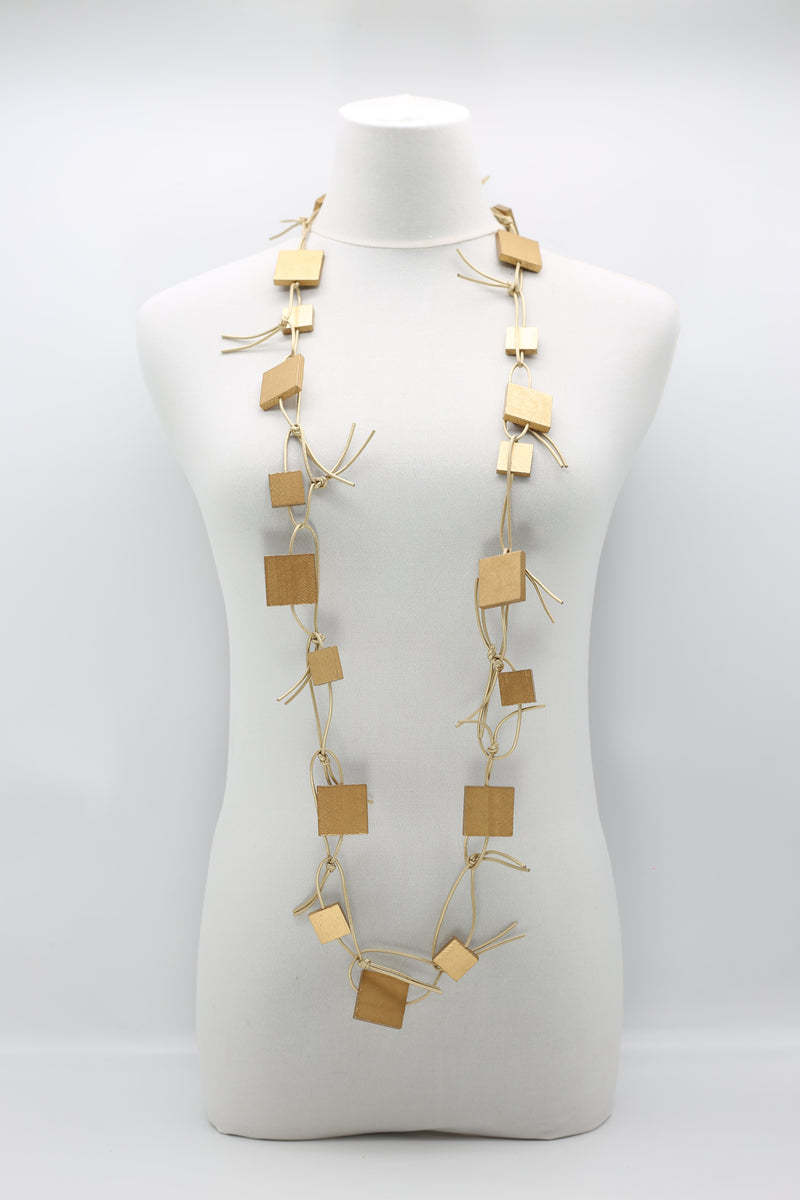 Wooden Squares on Leatherette Chain Necklaces - Jianhui London