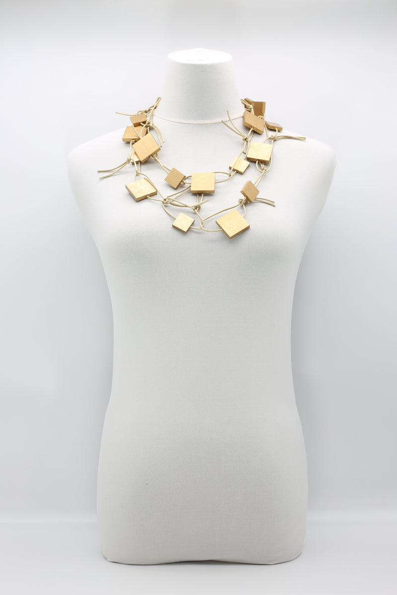 Wooden Squares on Leatherette Chain Necklaces - Jianhui London
