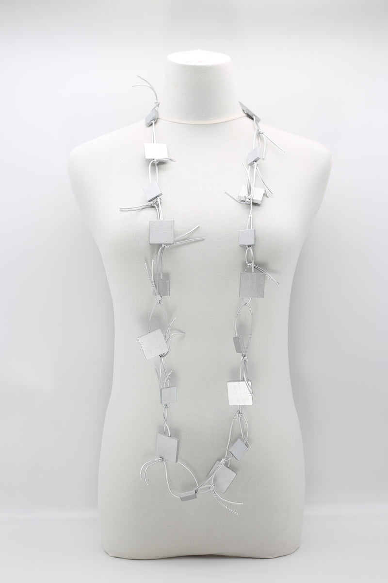 Wooden Squares on Leatherette Chain Necklaces - Jianhui London