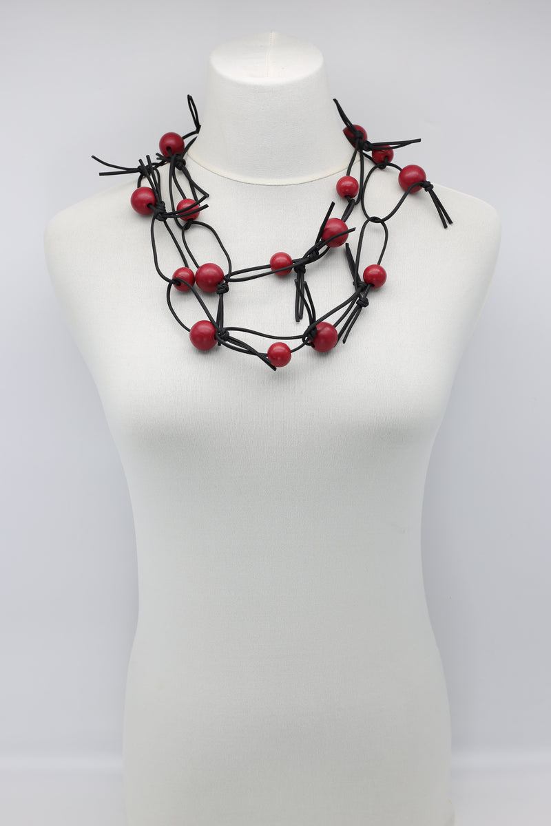 Round Beads on Leatherette Chain Necklaces Set - Jianhui London