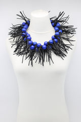 Round Beads & Leatherette Spikes Necklace - Jianhui London