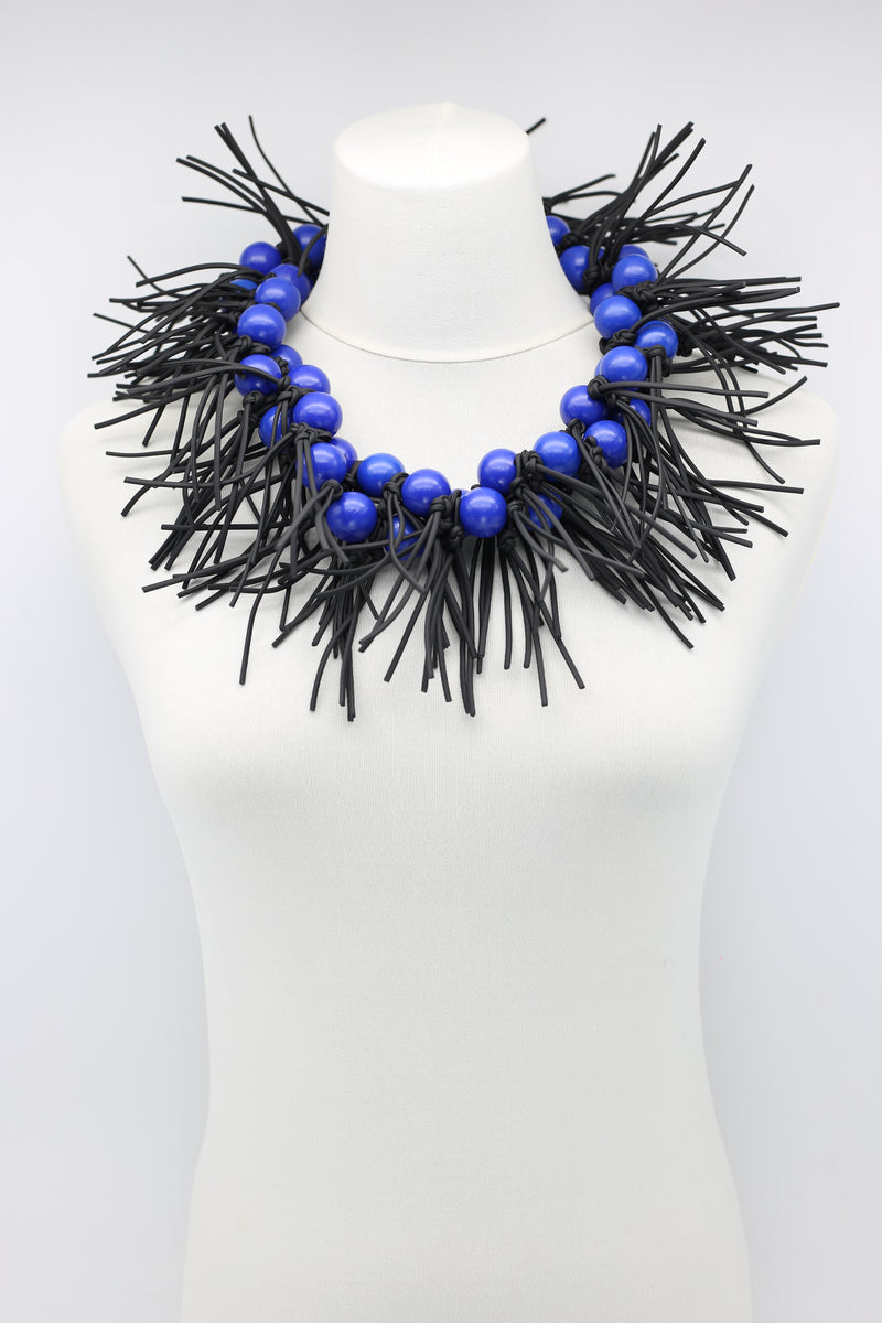 Round Beads & Leatherette Spikes Necklace - Jianhui London