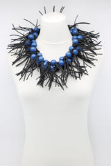 Round Beads & Leatherette Spikes Necklace - Jianhui London