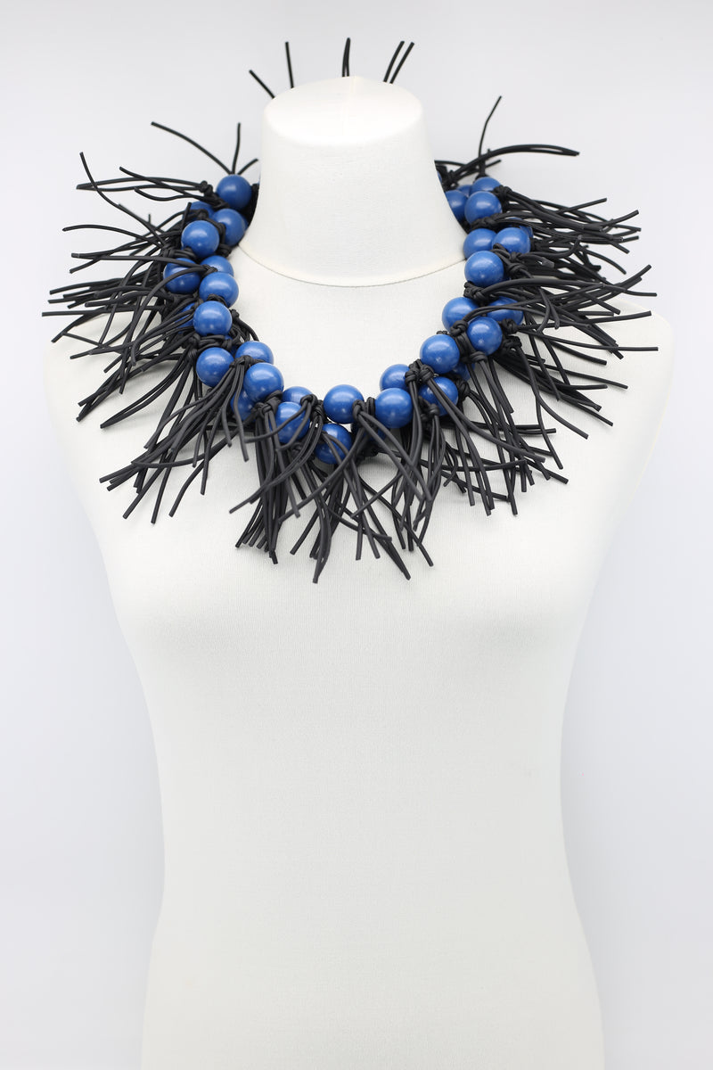 Round Beads & Leatherette Spikes Necklace - Jianhui London