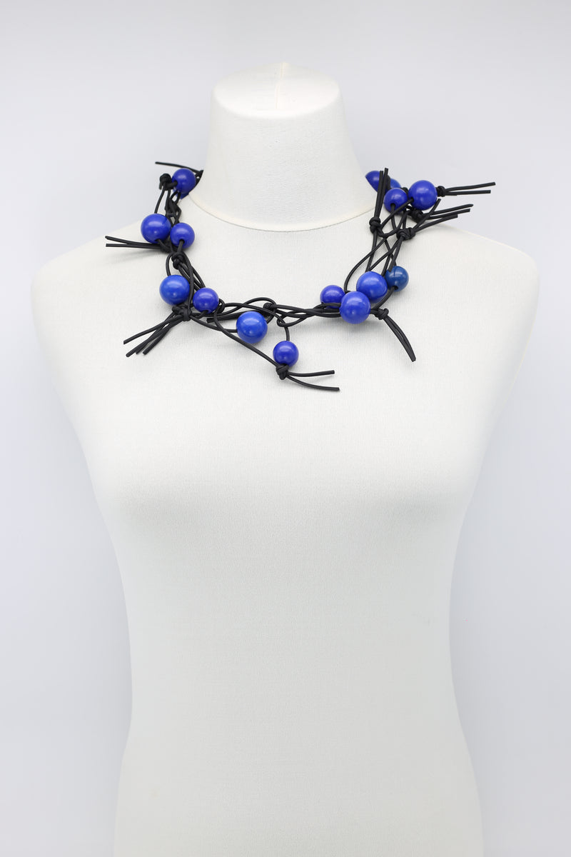 Round Beads on Leatherette Chain Necklaces Set - Pantone Classic Blue/Cobalt Blue - Jianhui London