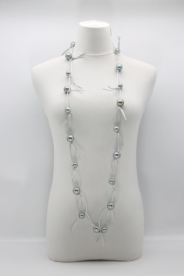 Faux Pearls on Leatherette Chain Necklace - Jianhui London