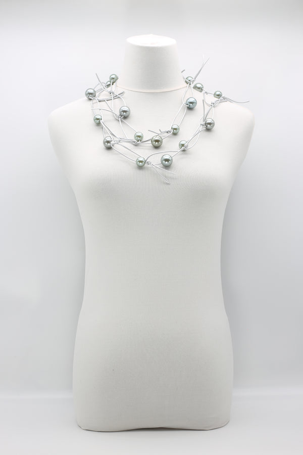 Faux Pearls on Leatherette Chain Necklace - Jianhui London
