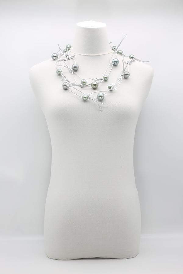 Faux Pearls on Leatherette Chain Necklace - Jianhui London