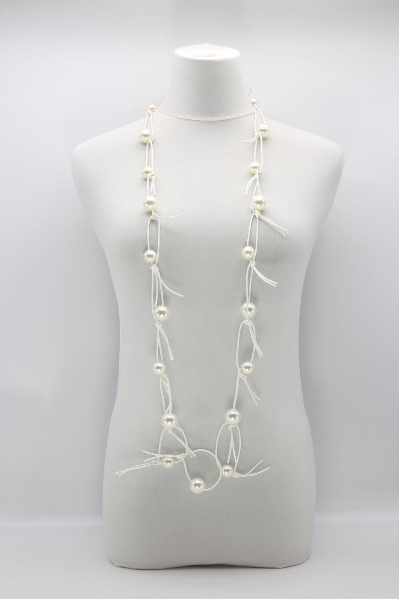 Faux Pearls on Leatherette Chain Necklace - Jianhui London
