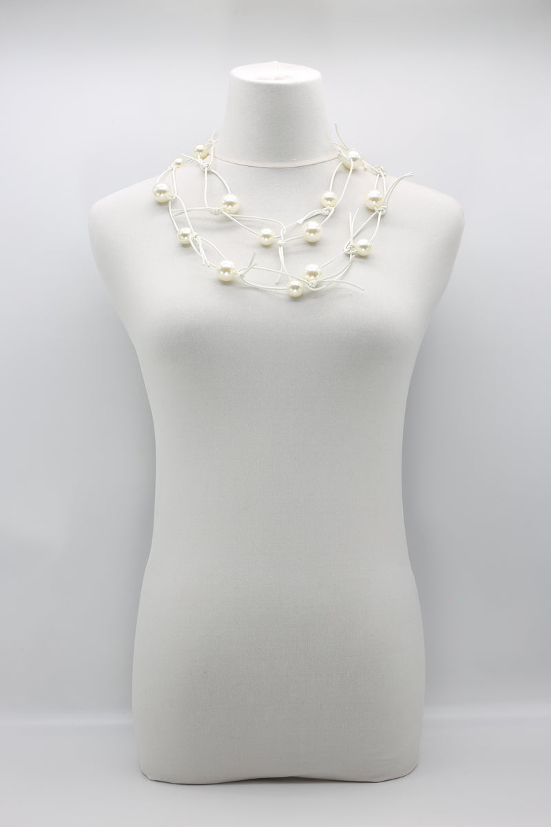 Faux Pearls on Leatherette Chain Necklace - Jianhui London
