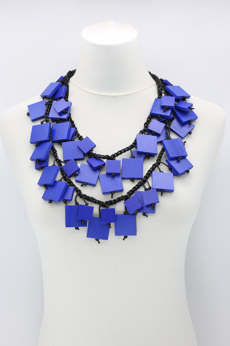 Wooden Squares on Cotton Cord Necklace - Long - Jianhui London