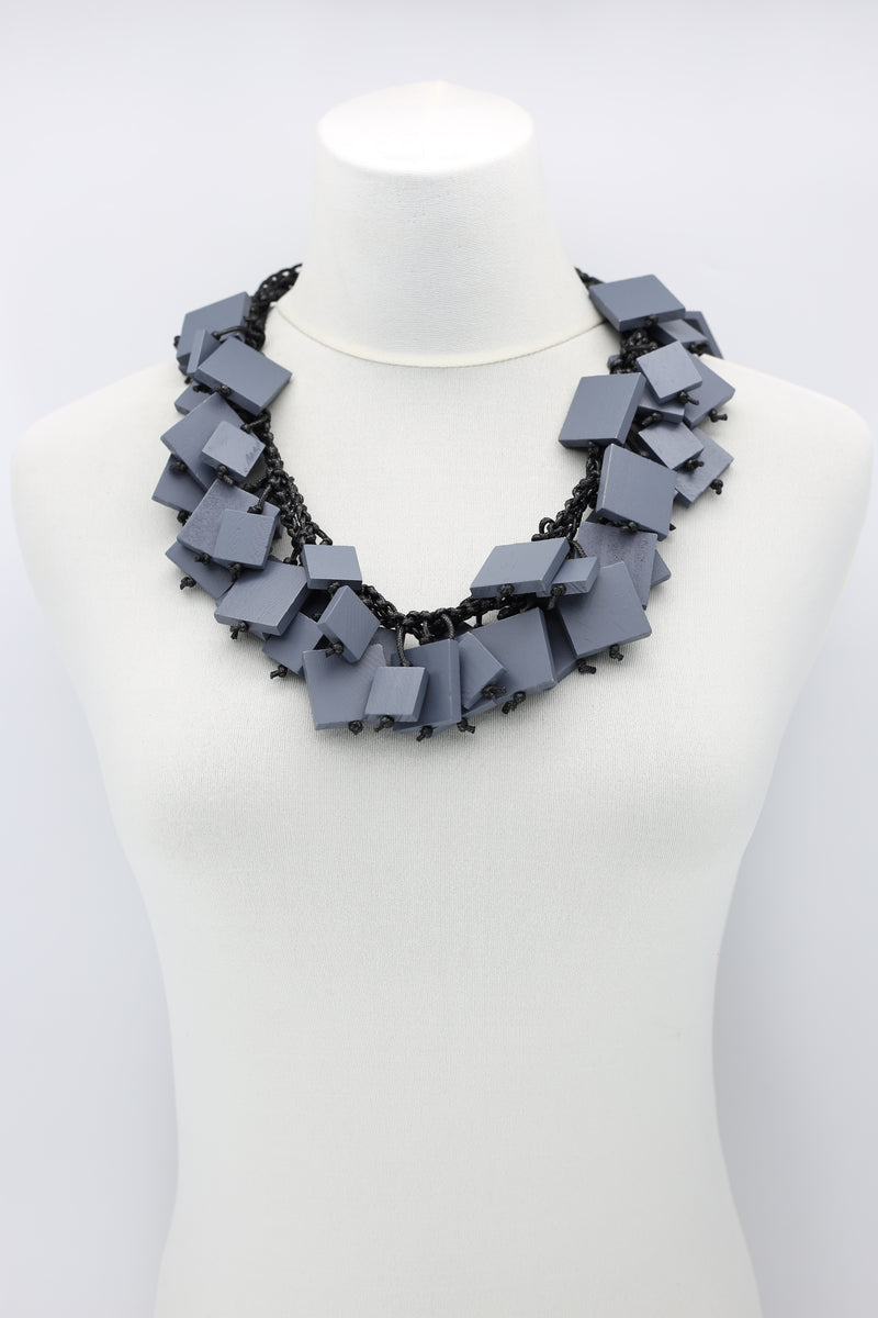 Wooden Squares on Cotton Cord Necklace - Long - Jianhui London