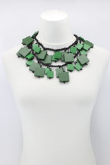 Wooden Squares on Cotton Cord Necklace - Duo - Long - Jianhui London