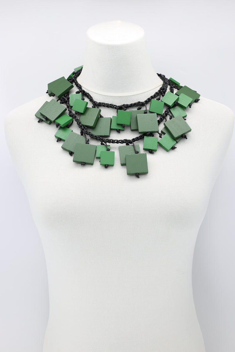 Wooden Squares on Cotton Cord Necklace - Duo - Long - Jianhui London