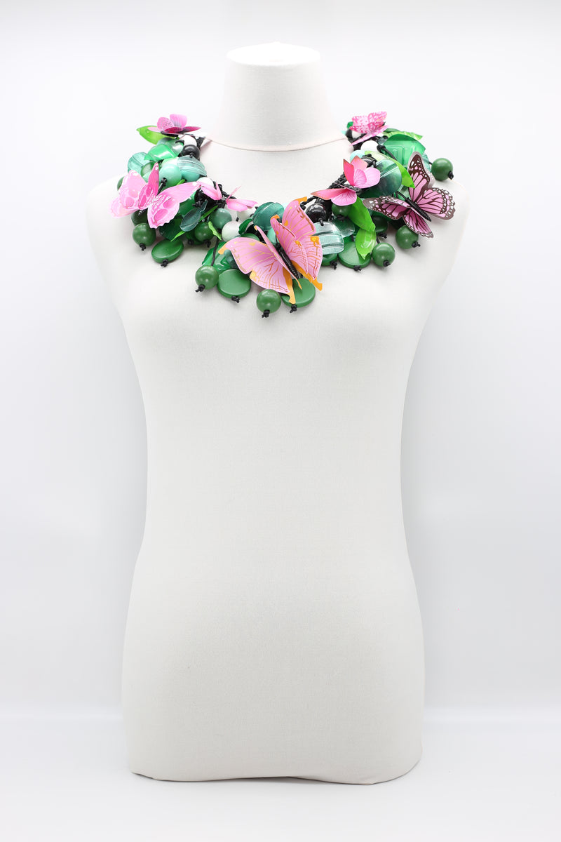 Wooden Beads and Plastic Leaf Mixed Fruit and Butterflies Necklace - Jianhui London