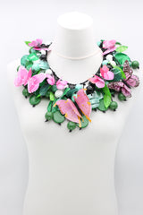 Wooden Beads and Plastic Leaf Mixed Fruit and Butterflies Necklace - Jianhui London