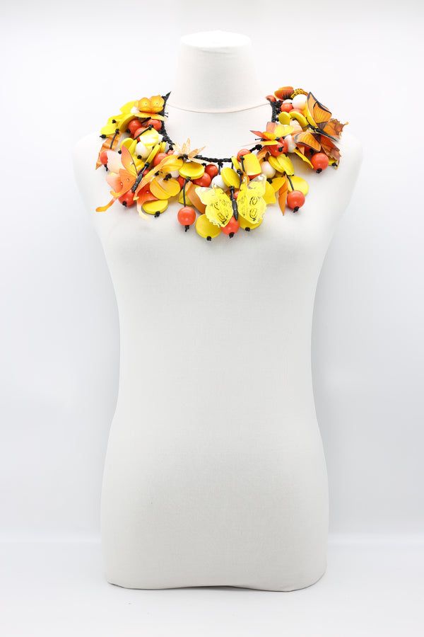 Wooden Beads and Plastic Leaf Mixed Fruit and Butterflies Necklace - Jianhui London