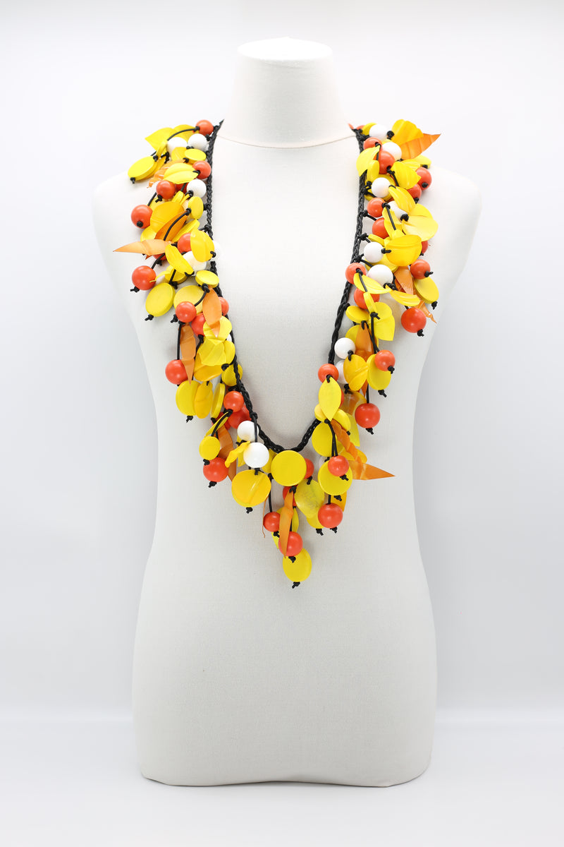 Vintage Inspired Wooden Beads and Plastic Leaf Mixed Fruit Necklace - Medium - Jianhui London