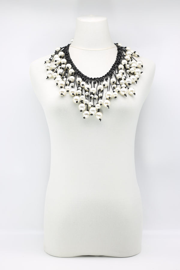 Faux Pearl "Love" on Hand Woven Cotton Cord Necklace - Jianhui London