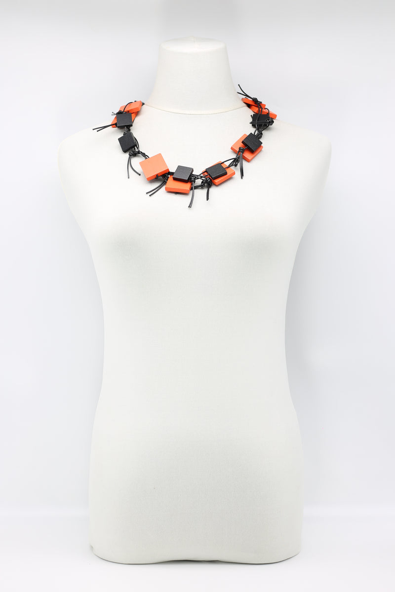 Wooden Squares on Leatherette Chain Necklaces - Duo - Jianhui London
