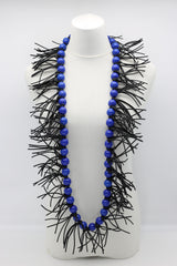 Round Beads & Leatherette Spikes Necklace - Jianhui London