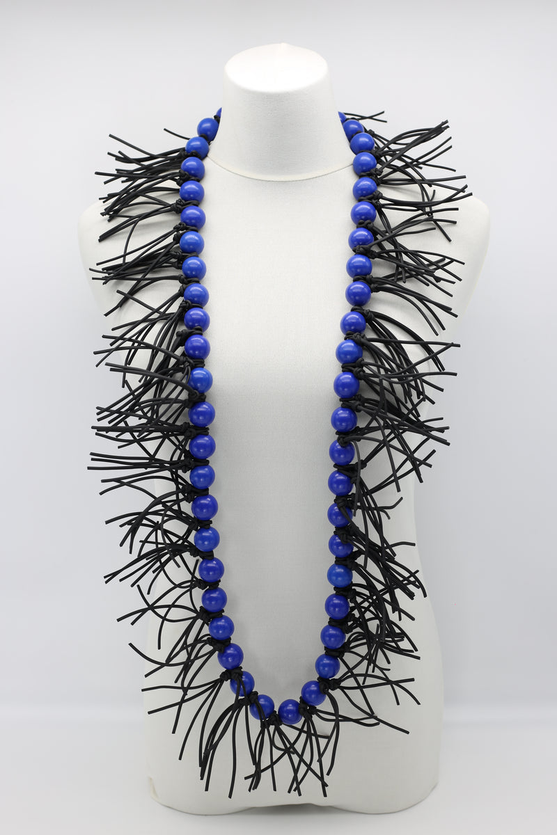 Round Beads & Leatherette Spikes Necklace - Jianhui London