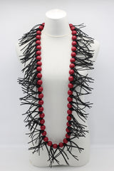 Round Beads & Leatherette Spikes Necklace - Jianhui London