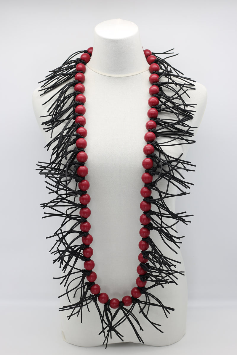 Round Beads & Leatherette Spikes Necklace - Jianhui London